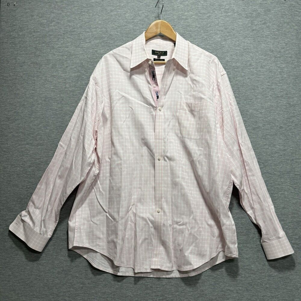 Bobby Jones Collection Mens XXL Pink Plaid Polo Golf Shirt Made Italy Longsleeve